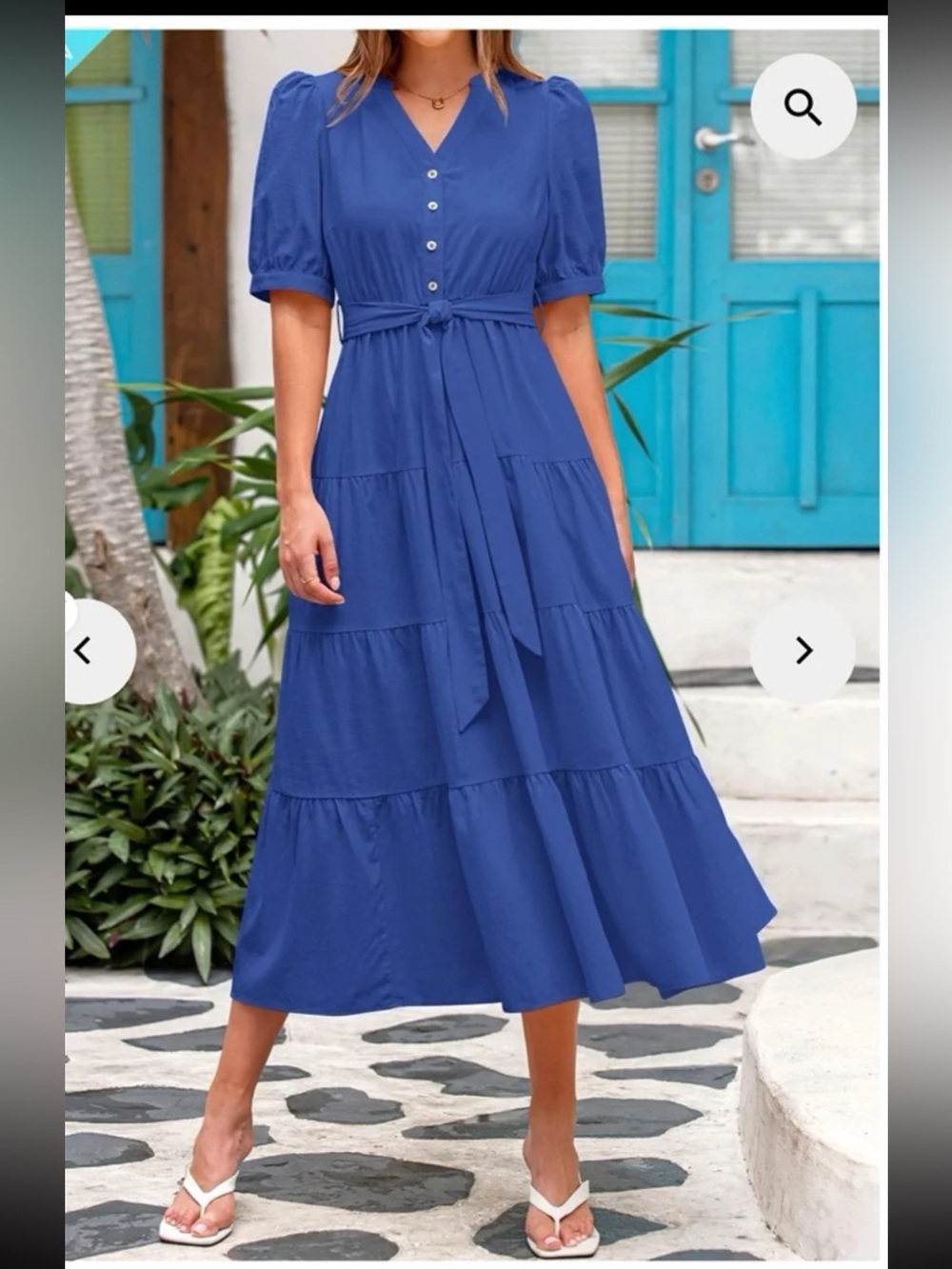NWT PRETTYGARDEN Midi Dress Casual Short Sleeve V Neck Belted In Blue 
Medium - Picture 4 of 12